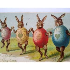 Easter Postcard Fantasy Dressed Rabbits Painted Egg Gilded Bodies Otto Schloss